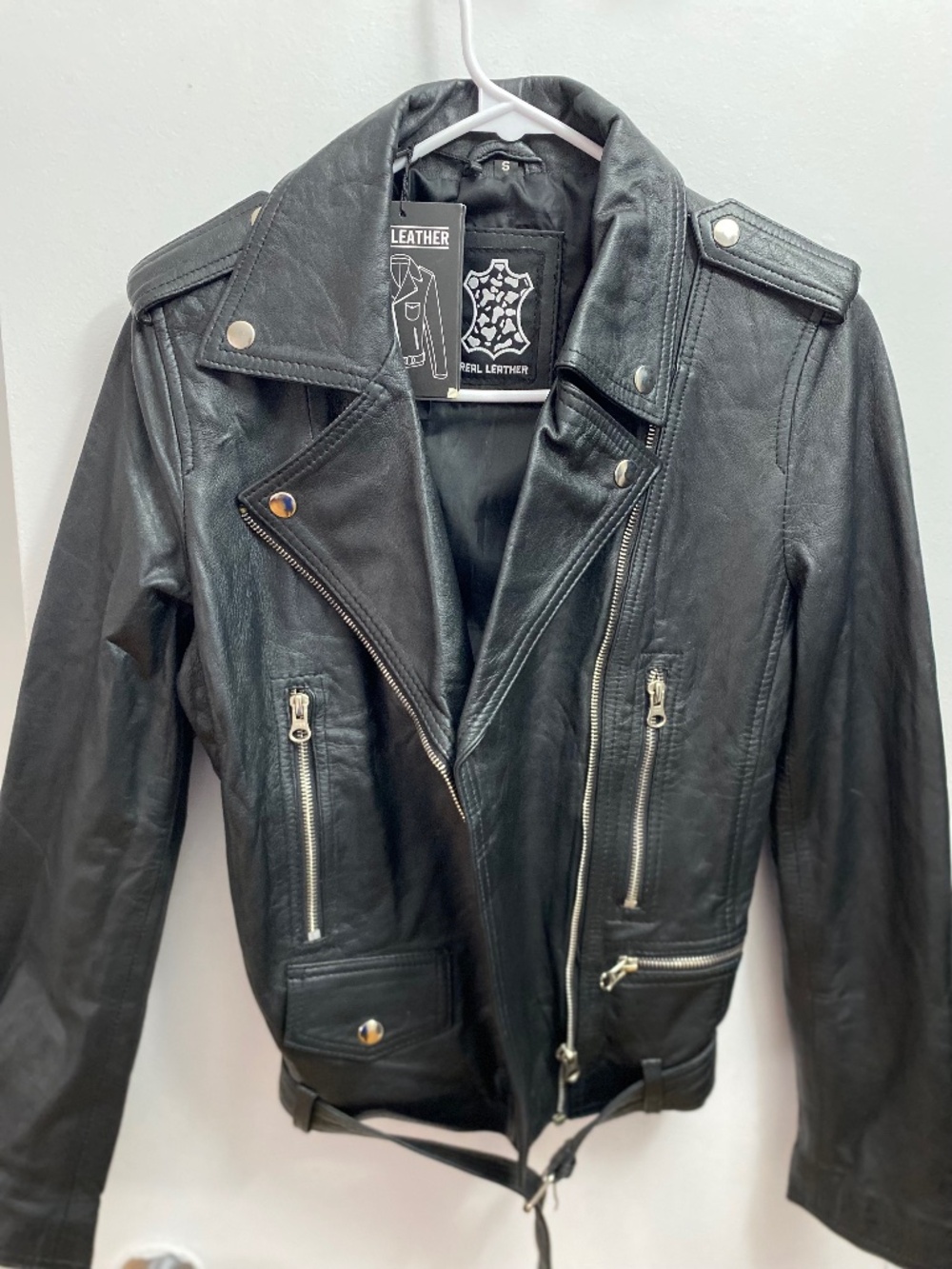 Black Genuine Leather Biker Jacket Women’s Small – Moto Zip
